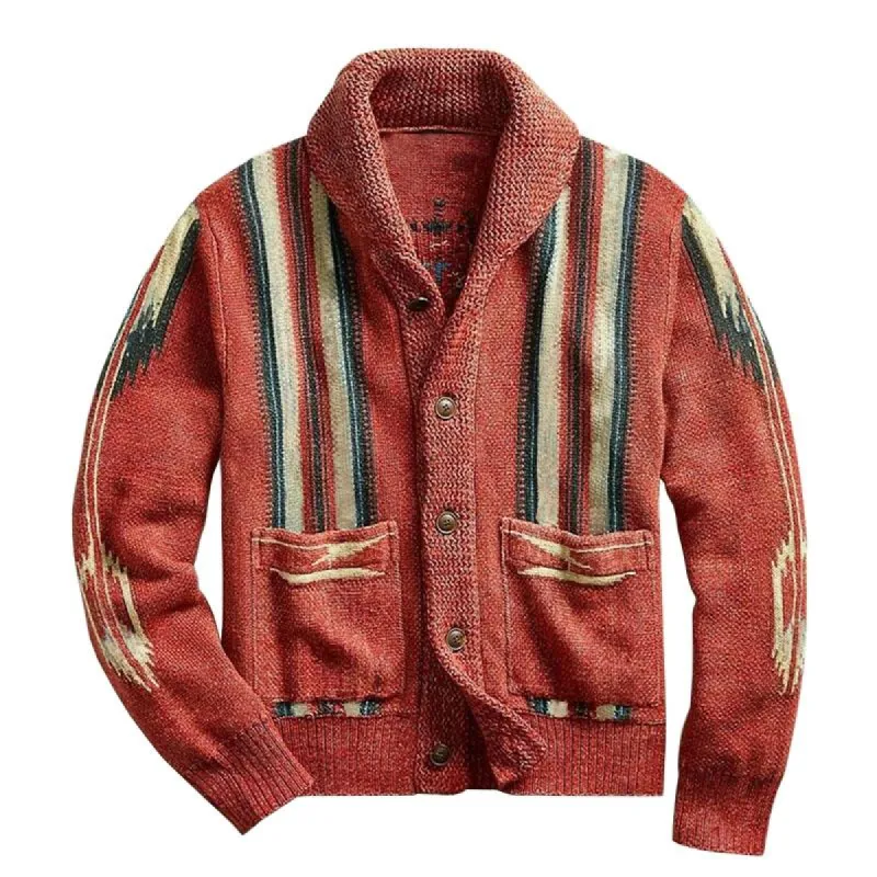Men's Vintage Jacquard Lapel Single Breasted Long Sleeve Knit Cardigan 51482095M sold by Manly