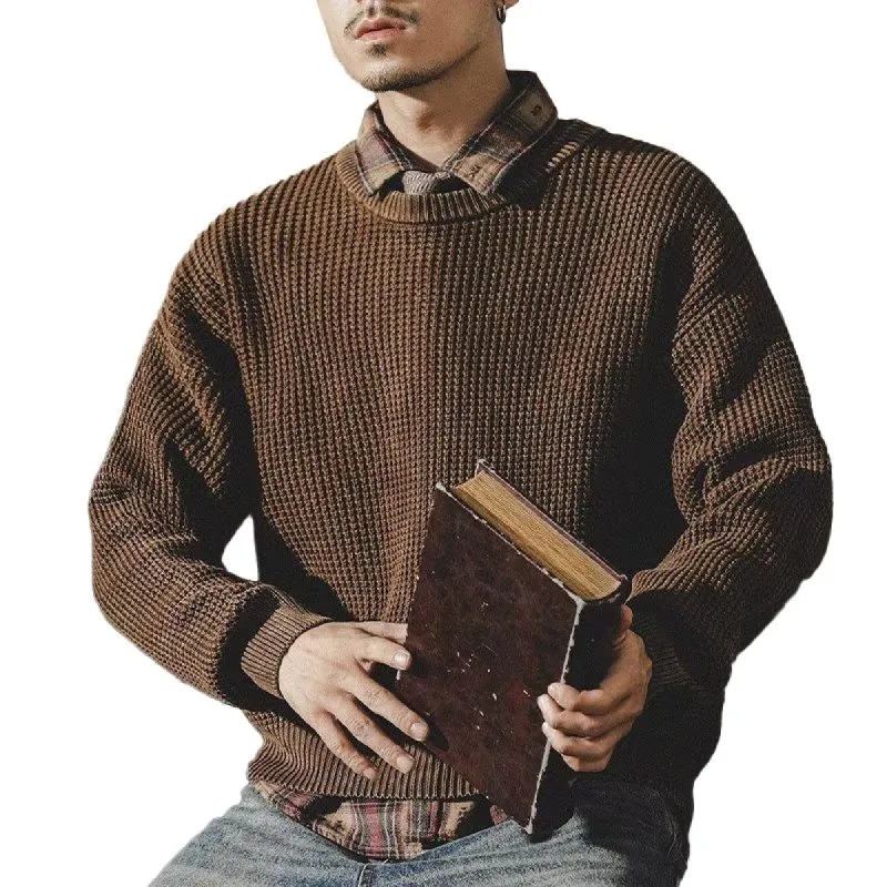 Men's Solid Loose Round Neck Long Sleeve Casual Sweater 72821386Z sold by Manly