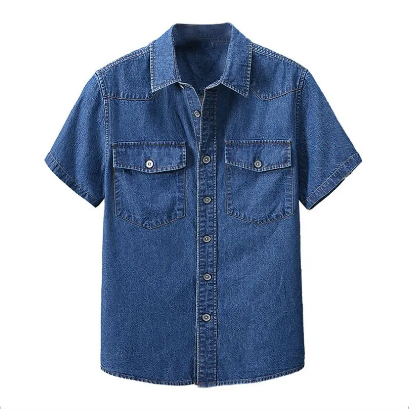 Men's Vintage High Quality Washed Lapel Short Sleeve Denim Work Shirt 83068873M sold by Manly