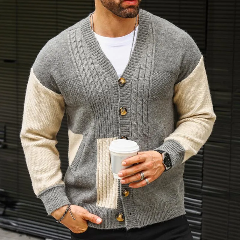 Men's Colorblock V-neck Cardigan Knitted Jacket 48320066X sold by Manly product image thumbnail 2