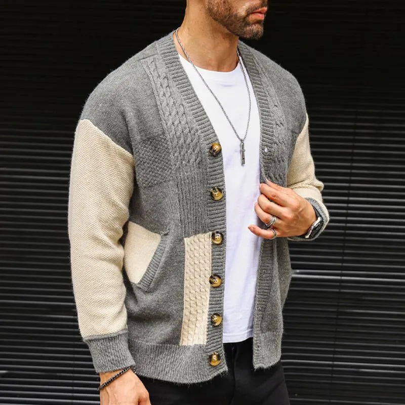 Men's Colorblock V-neck Cardigan Knitted Jacket 48320066X sold by Manly product image thumbnail 4