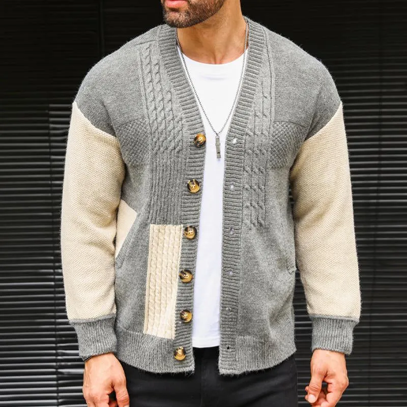 Men's Colorblock V-neck Cardigan Knitted Jacket 48320066X sold by Manly product image thumbnail 3