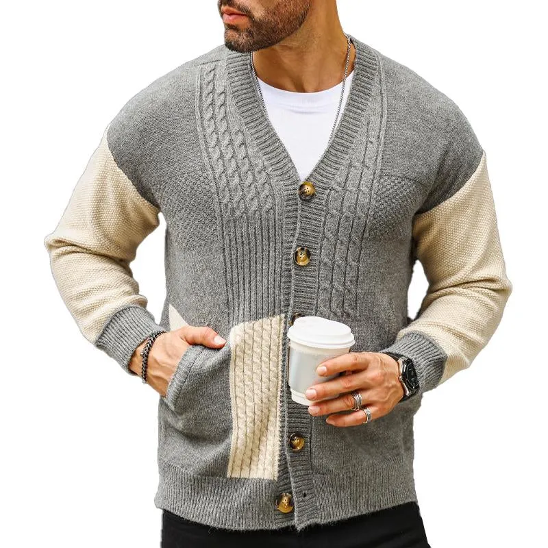 Men's Colorblock V-neck Cardigan Knitted Jacket 48320066X sold by Manly