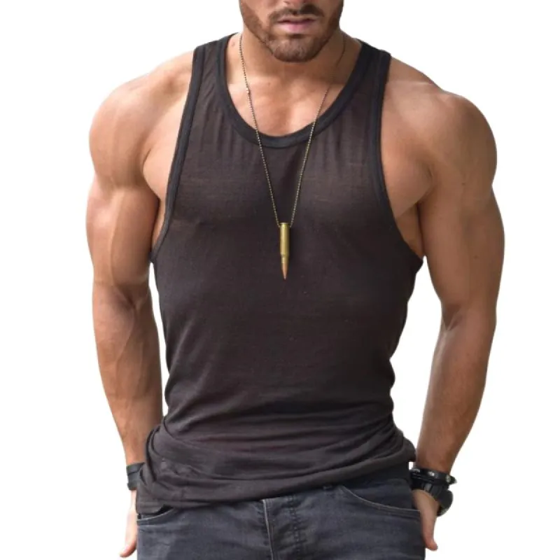 Men's Retro Casual Solid Color Round Neck Tank Top 96857814TO sold by Manly