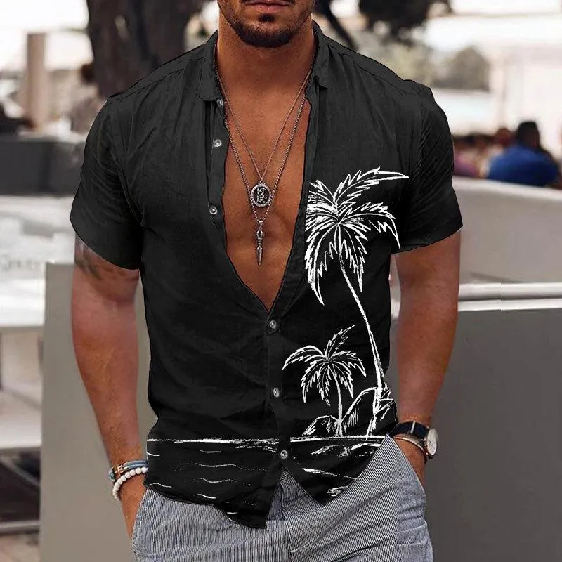 Men's Vintage Hawaiian Print Lapel Short Sleeve Shirt 81749256Y sold by Manly product image thumbnail 2