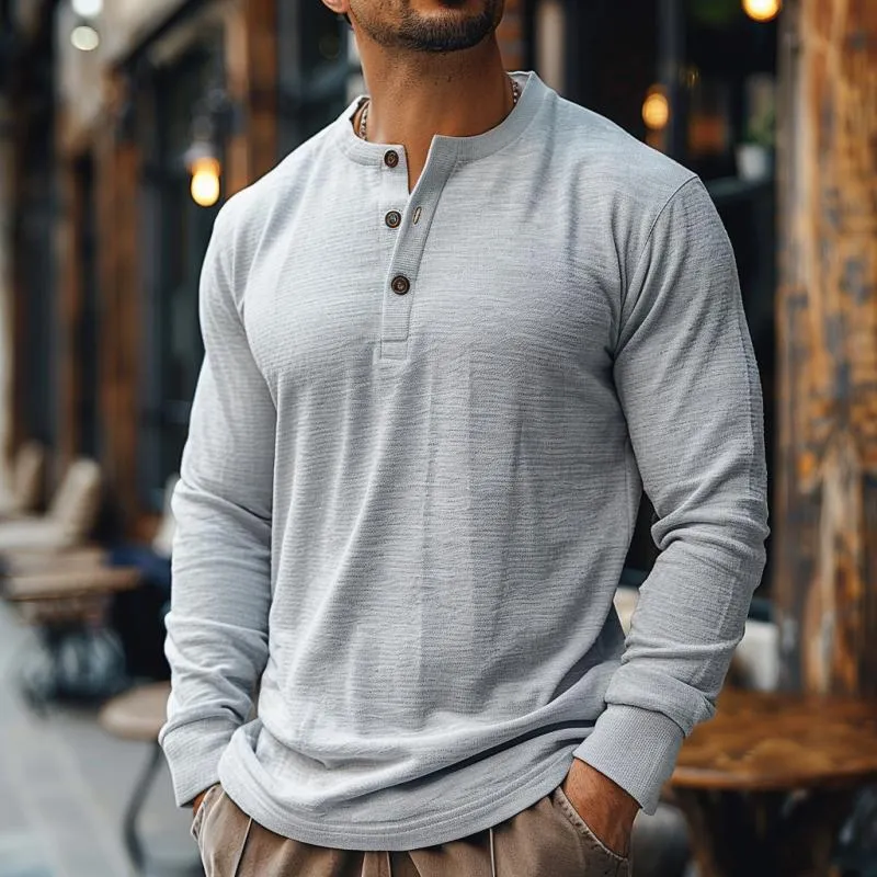 Men's Casual Henley Collar Slim Fit Long Sleeve T-Shirt 41022831M sold by Manly product image thumbnail 2