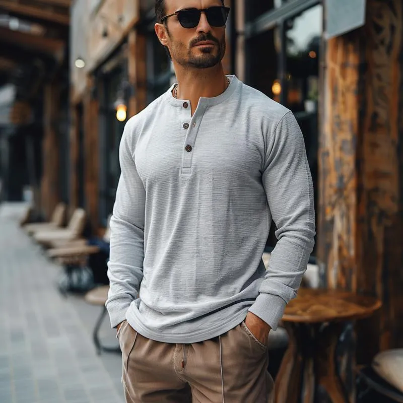 Men's Casual Henley Collar Slim Fit Long Sleeve T-Shirt 41022831M sold by Manly product image thumbnail 3