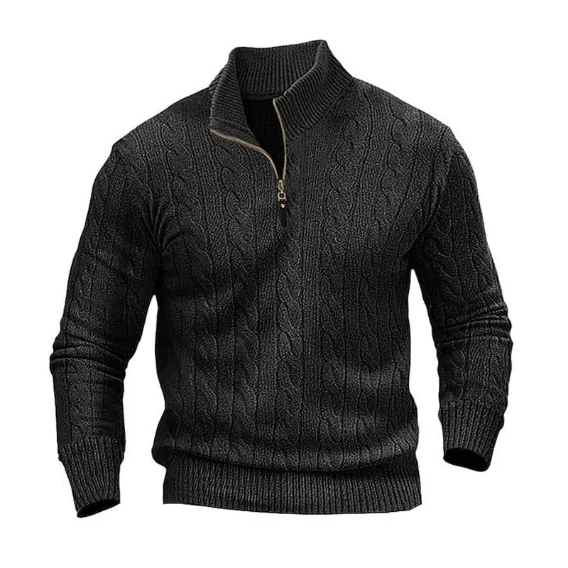 Men's Casual Solid Color Twist Zipper Half Turtleneck Long-Sleeved Sweater 13012640Y sold by Manly product image thumbnail 4