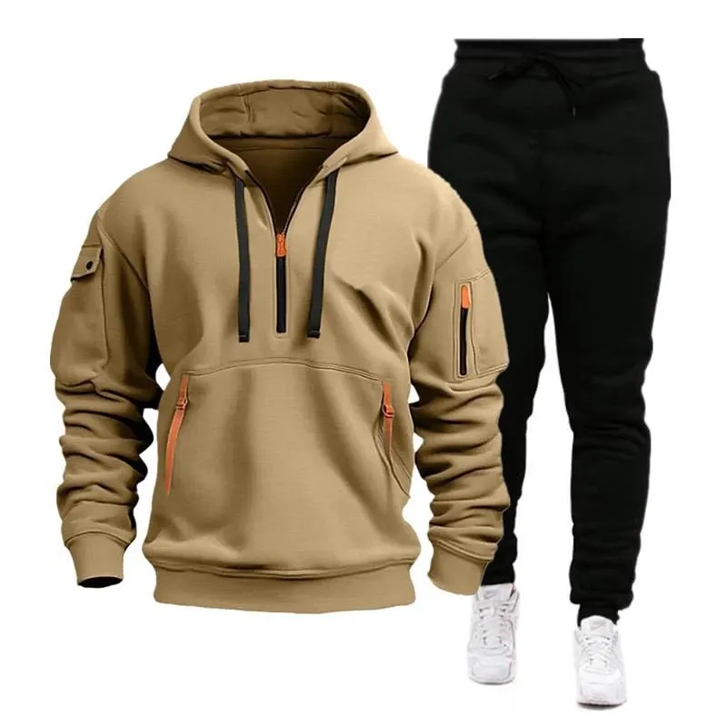 Men's Casual Sports Loose Pullover Hoodie Sweatpants Set 75807415M sold by Manly