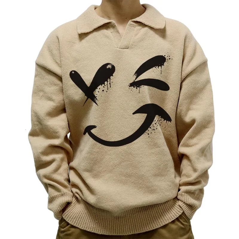 Men's Casual Polo Collar Smiley Print Long Sleeve Pullover Sweater 76317825M sold by Manly product image thumbnail 4