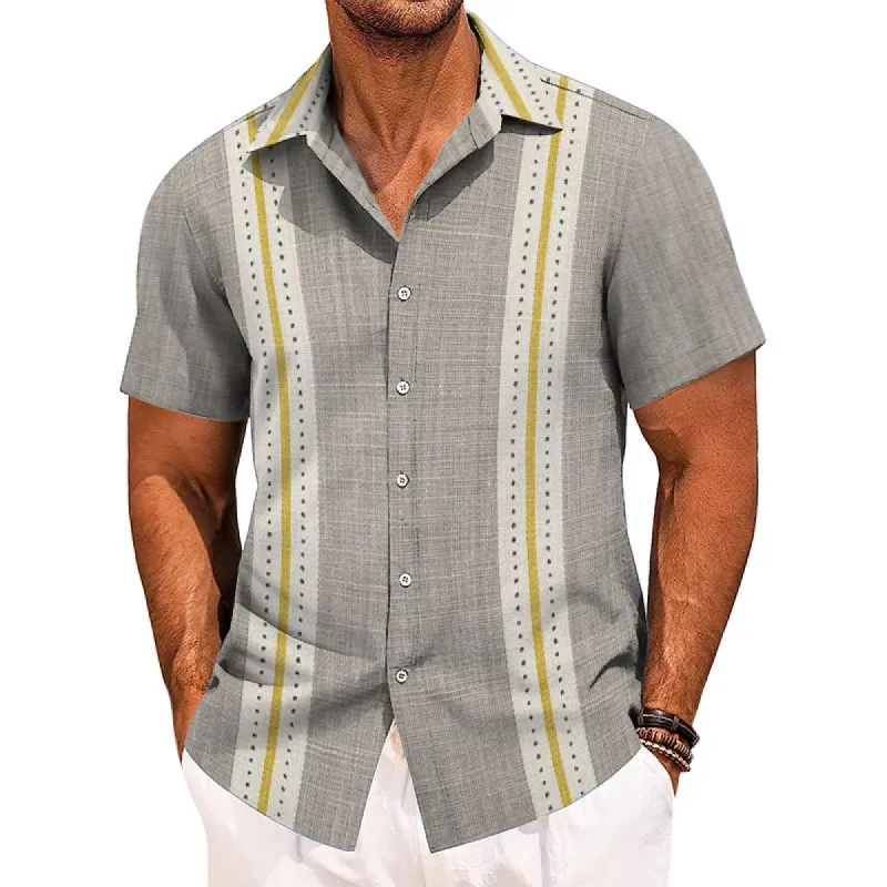 Men's Retro Striped Color Block Short Sleeve Shirt 79287549TO sold by Manly