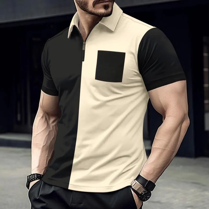 Men's Casual Contrast Lapel Slim Fit Short Sleeve Polo Shirt 88629988M sold by Manly product image thumbnail 4