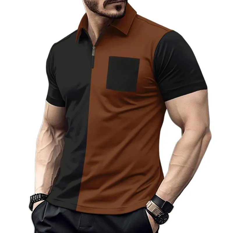 Men's Casual Contrast Lapel Slim Fit Short Sleeve Polo Shirt 88629988M sold by Manly