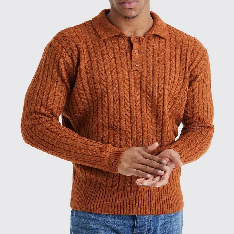 Men's Lapel Buttoned Loose Solid Color Sweater 59807605X sold by Manly product image thumbnail 2