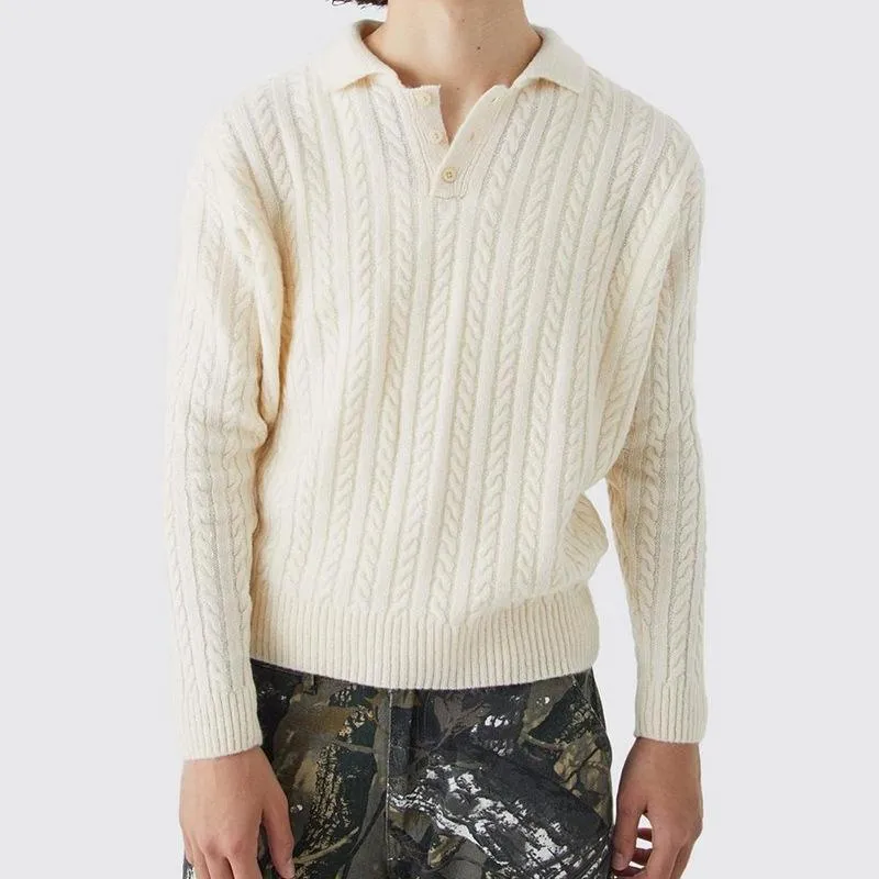 Men's Lapel Buttoned Loose Solid Color Sweater 59807605X sold by Manly product image thumbnail 4