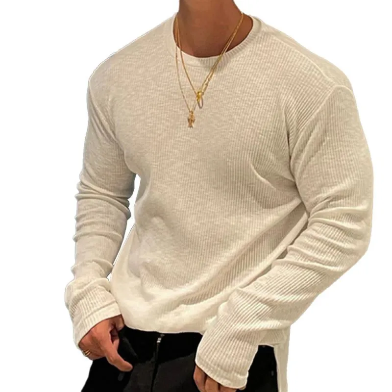 Men's Casual Round Neck Loose Long-Sleeved T-Shirt 76122640M sold by Manly