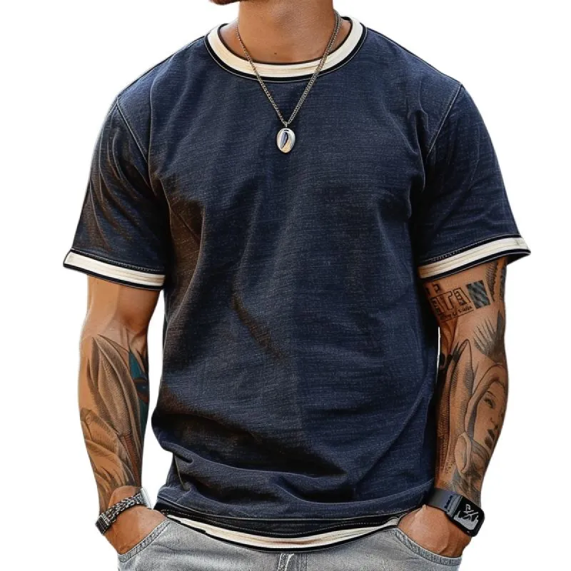 Men's Contrast Color Crew Neck Short Sleeve T-shirt 22889484X sold by Manly
