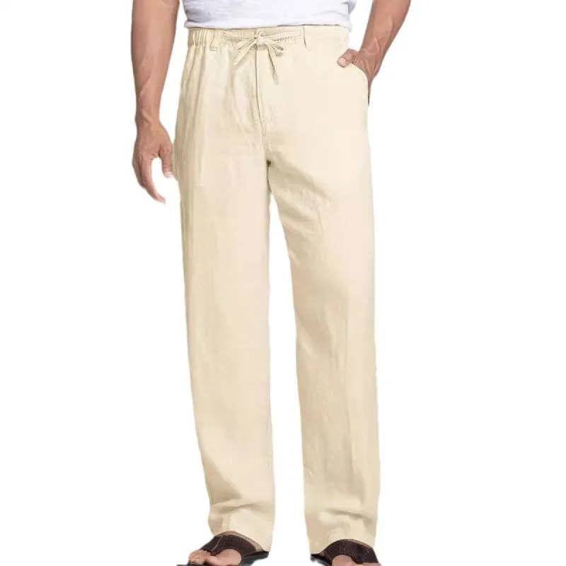 Men's Solid Color Cotton And Linen Elastic Waist Loose Casual Pants 02663304Z sold by Manly