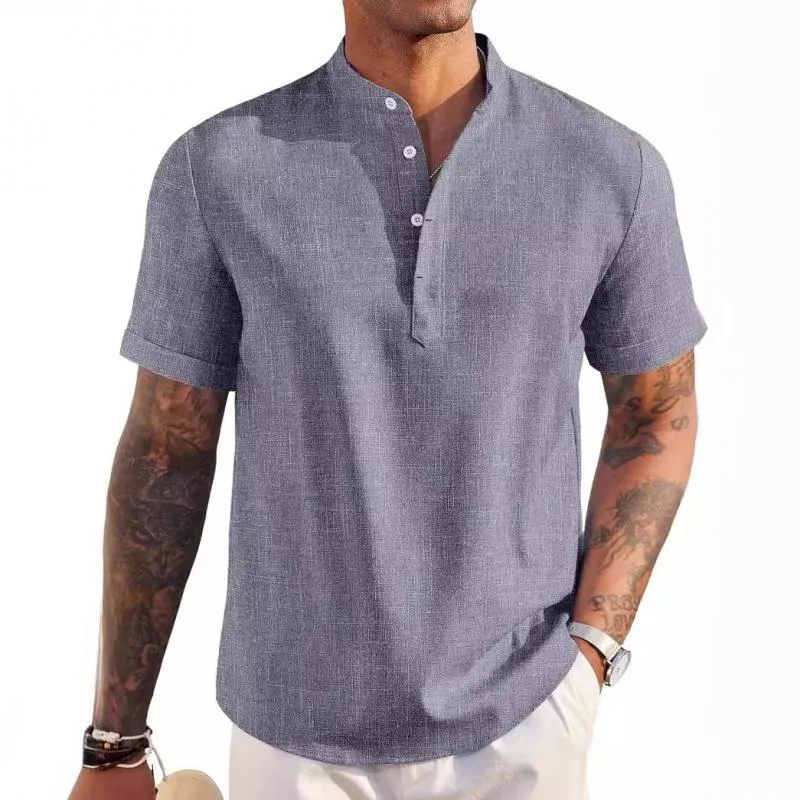Men's Solid Henley Collar Short Sleeve Casual Shirt 22186949Z sold by Manly product image thumbnail 3