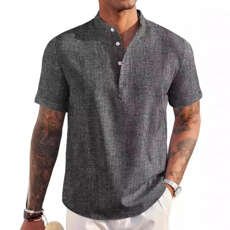 Men's Solid Henley Collar Short Sleeve Casual Shirt 22186949Z sold by Manly product image thumbnail 5