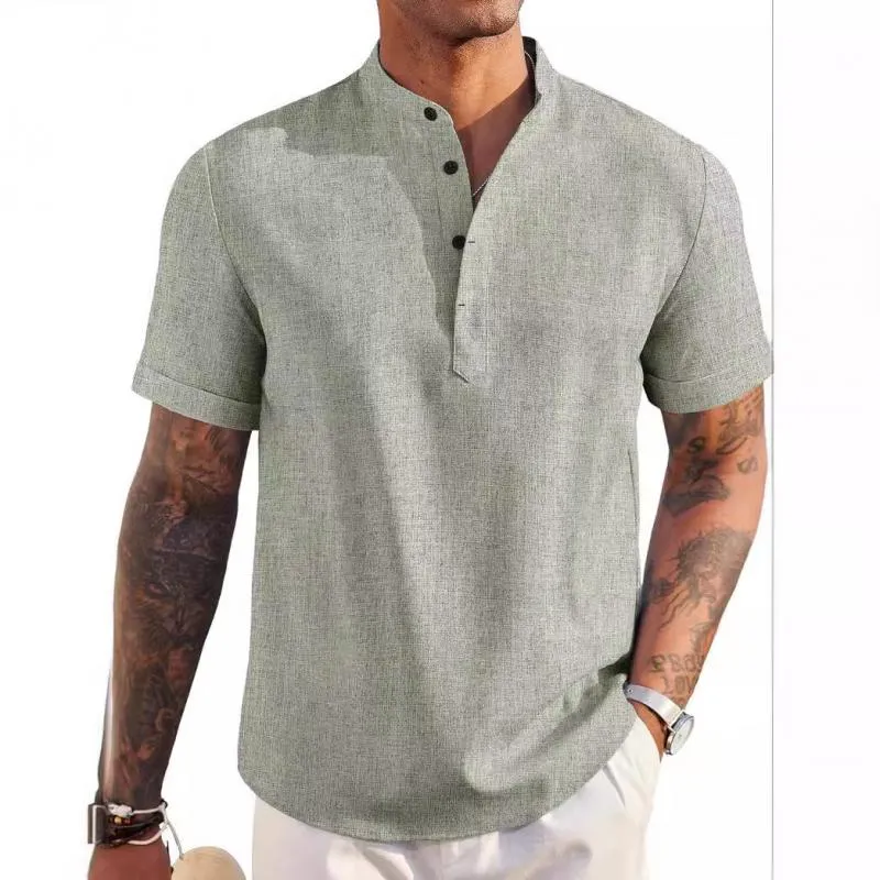 Men's Solid Henley Collar Short Sleeve Casual Shirt 22186949Z sold by Manly product image thumbnail 4