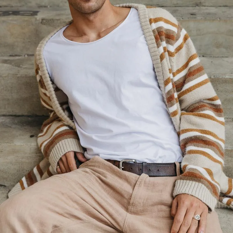 Men's Casual Contrast Stripe Jacquard Single-breasted Loose Knitted Cardigan 93800655M sold by Manly product image thumbnail 3