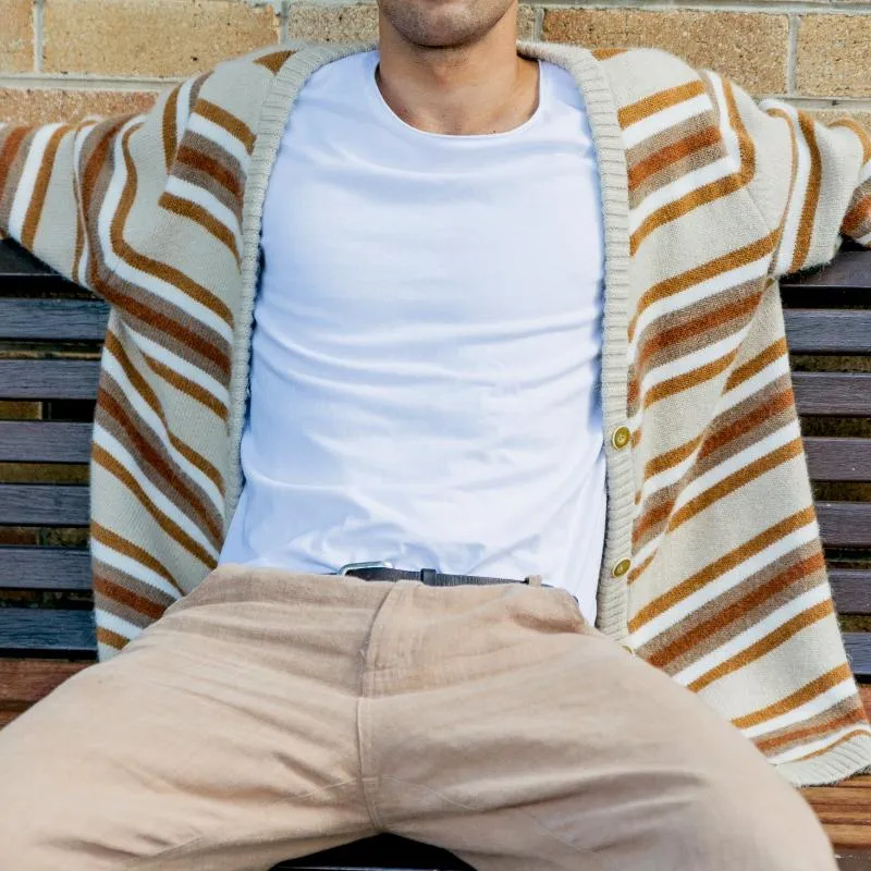 Men's Casual Contrast Stripe Jacquard Single-breasted Loose Knitted Cardigan 93800655M sold by Manly product image thumbnail 2