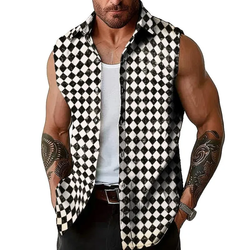 Men's Retro Casual Diamond Sleeveless Tank Top 61860329TO sold by Manly