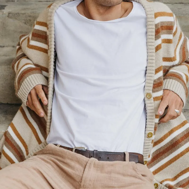 Men's Casual Contrast Stripe Jacquard Single-breasted Loose Knitted Cardigan 93800655M sold by Manly product image thumbnail 4