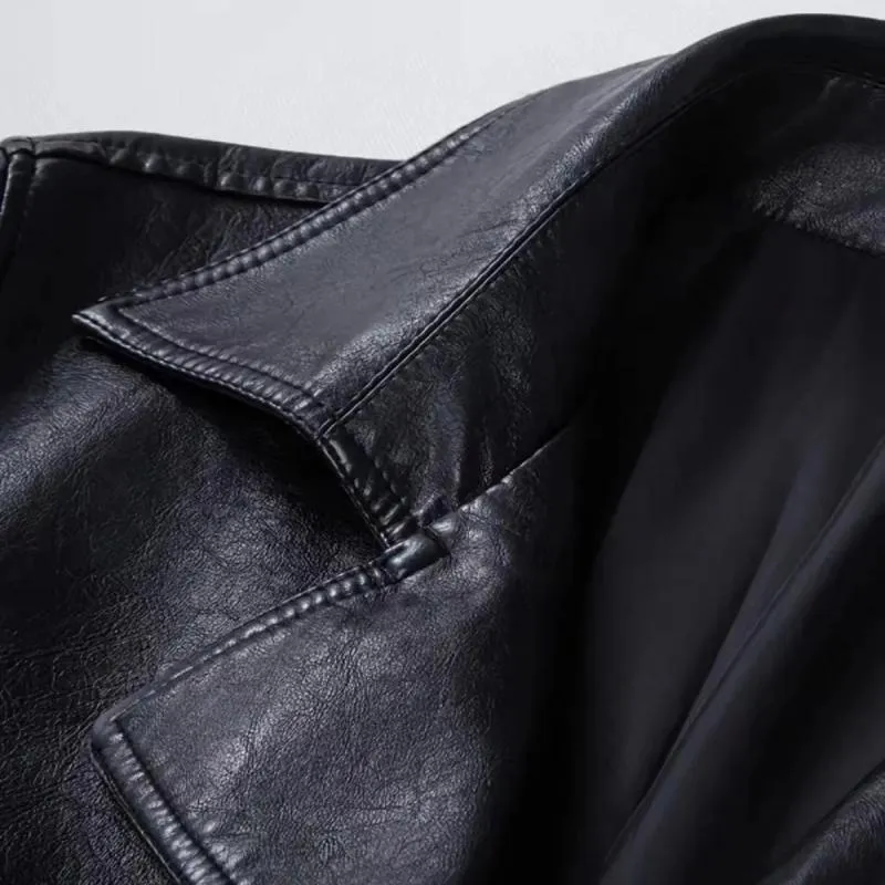 Men's Vintage Notched Lapel Single Breasted Belt Mid-Length Leather Trench Coat 96458925M sold by Manly product image thumbnail 3