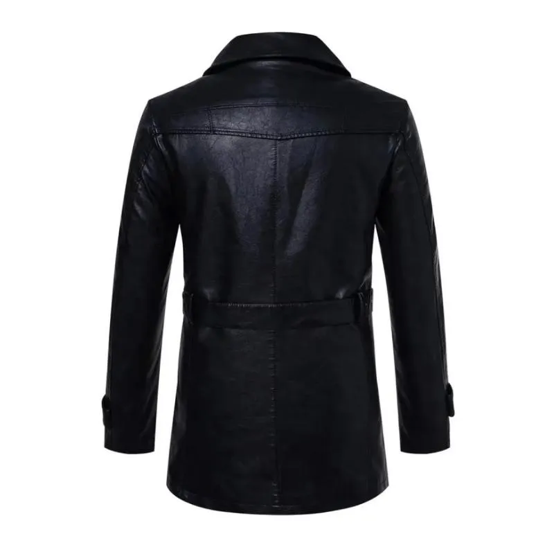 Men's Vintage Notched Lapel Single Breasted Belt Mid-Length Leather Trench Coat 96458925M sold by Manly product image thumbnail 2