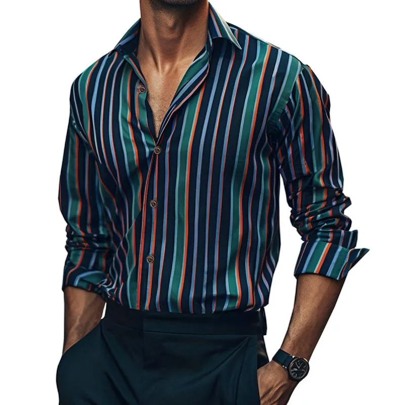 Men's Casual Long Sleeve Striped Printed Shirt 97544281X sold by Manly