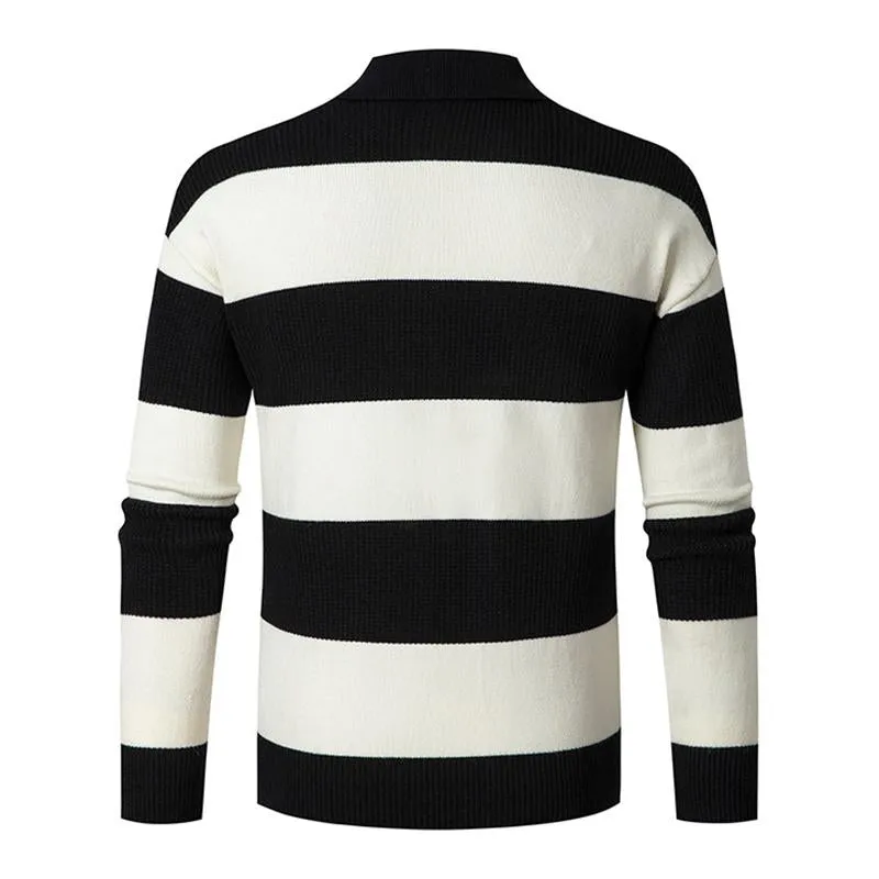 Men's Casual Contrast Color Striped Polo Collar Long Sleeve Loose Sweater 13307346M sold by Manly product image thumbnail 3