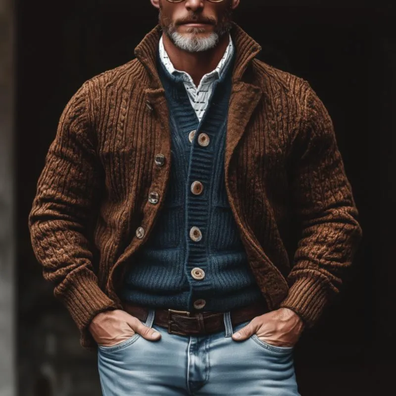 Men's Retro Jacquard Stand Collar Single Breasted Slim Fit Knit Cardigan 96875420M sold by Manly product image thumbnail 2
