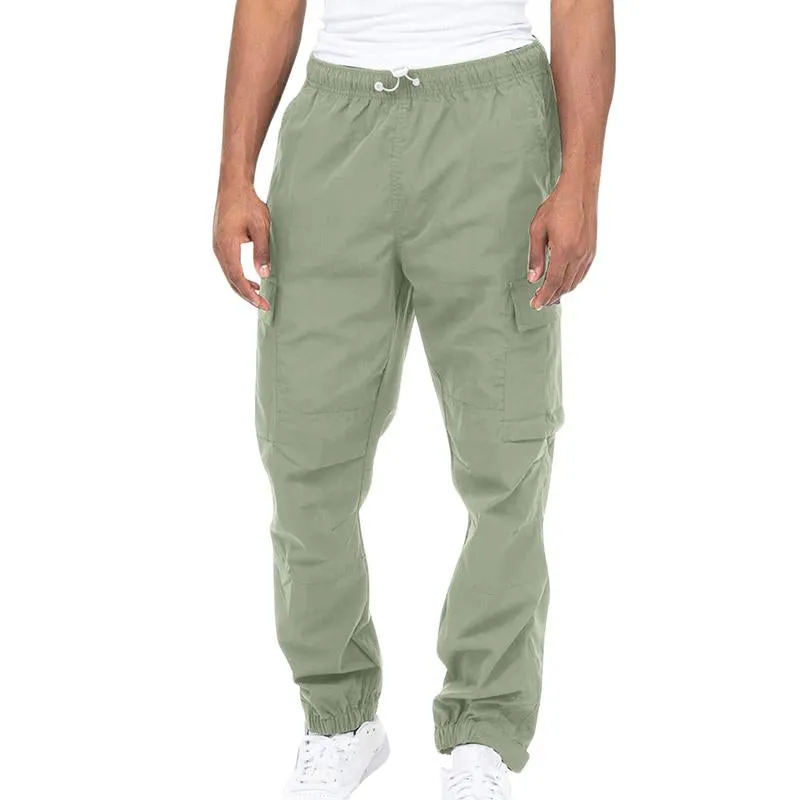 Men's Casual Elastic Waist Multi-Pocket Loose Straight Cargo Pants 38950802M sold by Manly