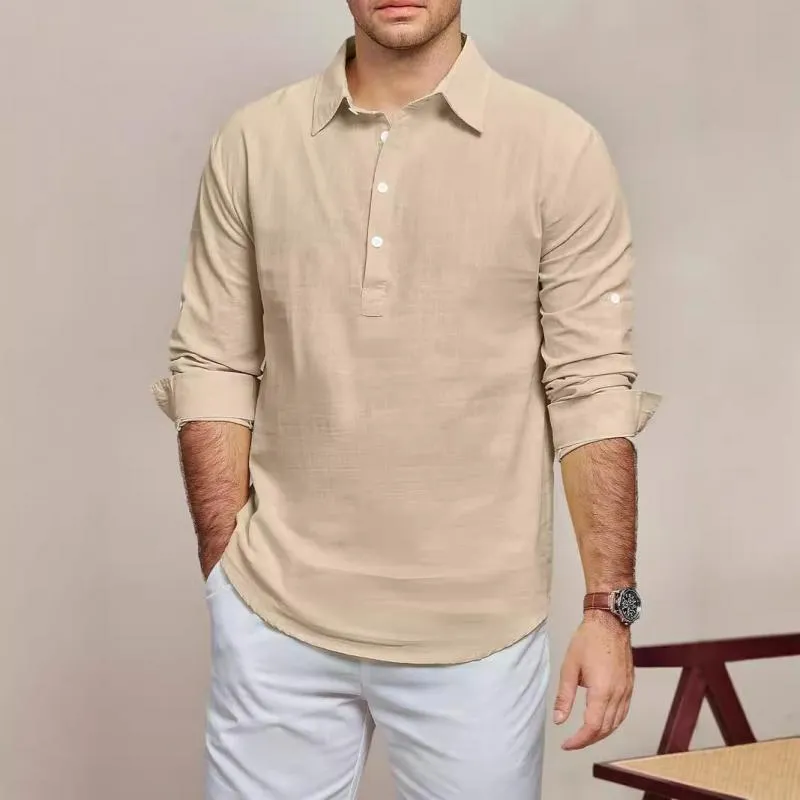 Men's Casual Cotton Linen Lapel Pullover Long Sleeve Shirt 82857030M sold by Manly product image thumbnail 5