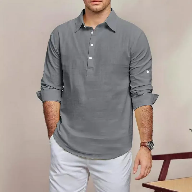 Men's Casual Cotton Linen Lapel Pullover Long Sleeve Shirt 82857030M sold by Manly product image thumbnail 4