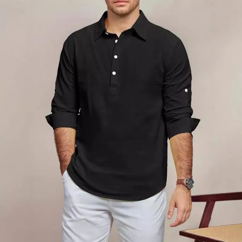 Men's Casual Cotton Linen Lapel Pullover Long Sleeve Shirt 82857030M sold by Manly product image thumbnail 3