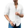 Men's Casual Solid Color Cotton Linen Lapel Long Sleeve Shirt 45043443M sold by Manly