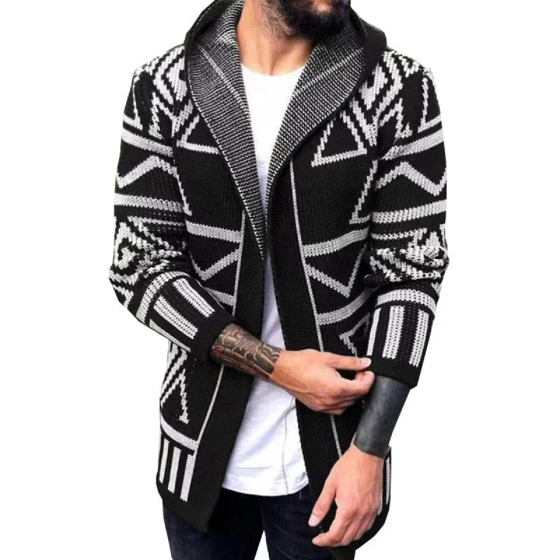 Men's Mid Length Vintage Geometric Jacquard Knit Cardigan 69103807M sold by Manly