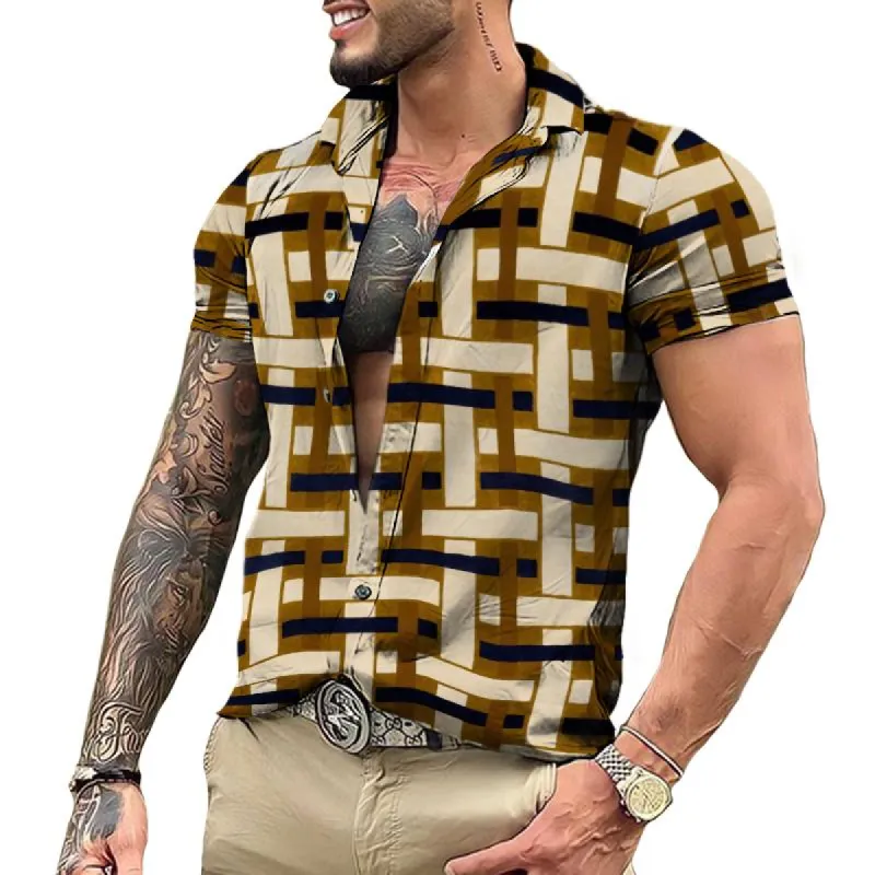 Men's Retro Casual Plaid Lapel Short Sleeve Shirt 35761775TO sold by Manly