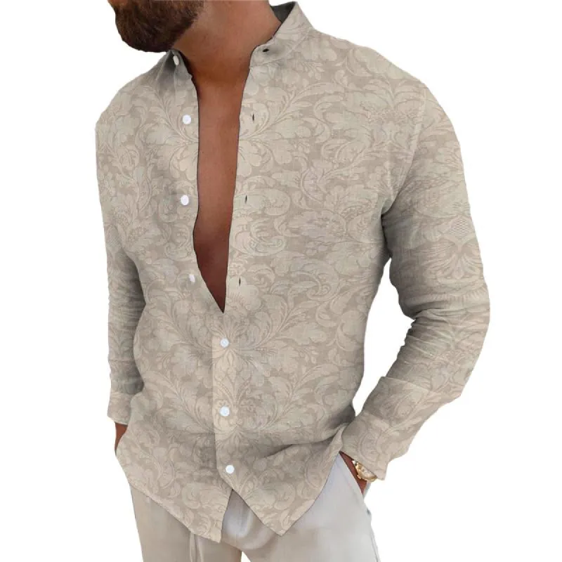 Men's Retro Palace Style Stand Collar Long Sleeve Shirt 41232003TO sold by Manly