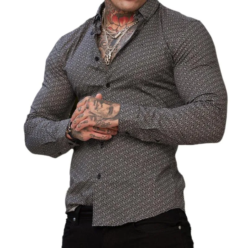 Men's Geometric Print Long Sleeve Shirt 41944995Z made by Manly