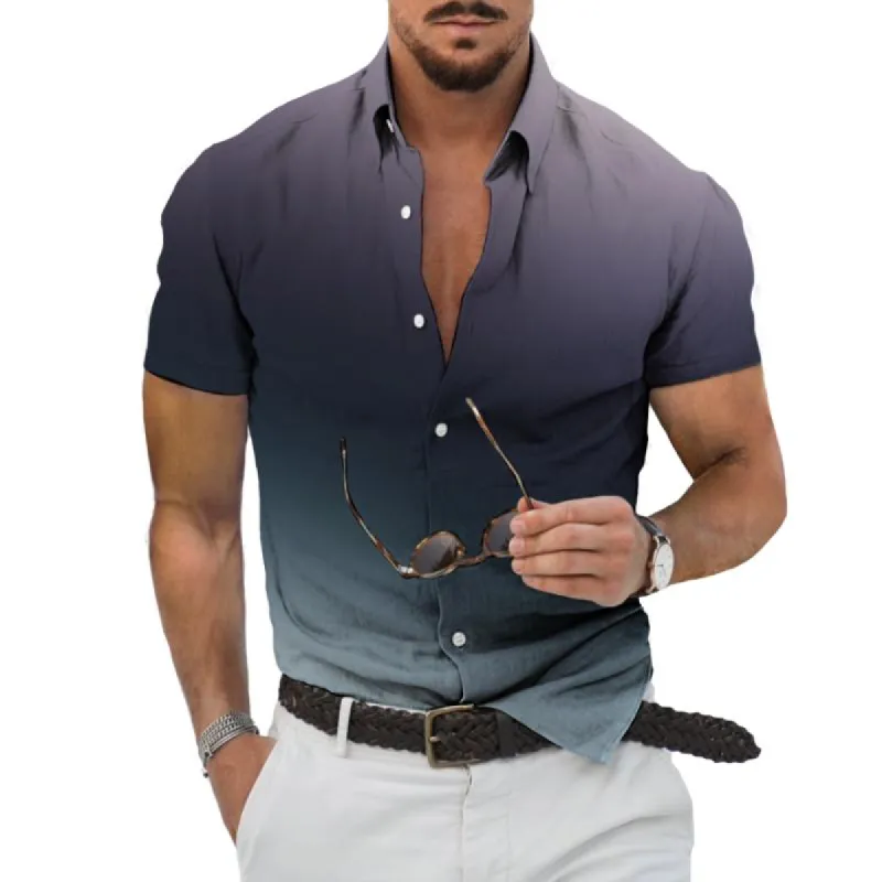 Men's Retro Gradient Aurora Short Sleeve Shirt 69321739TO sold by Manly