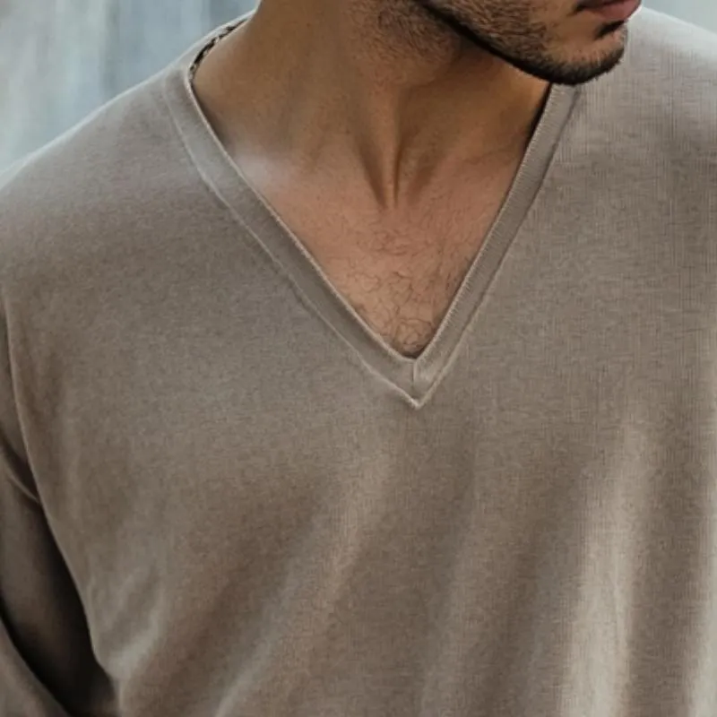 Men's Retro Casual Solid Color V-Neck Long Sleeve T-Shirt 08855123TO sold by Manly product image thumbnail 3