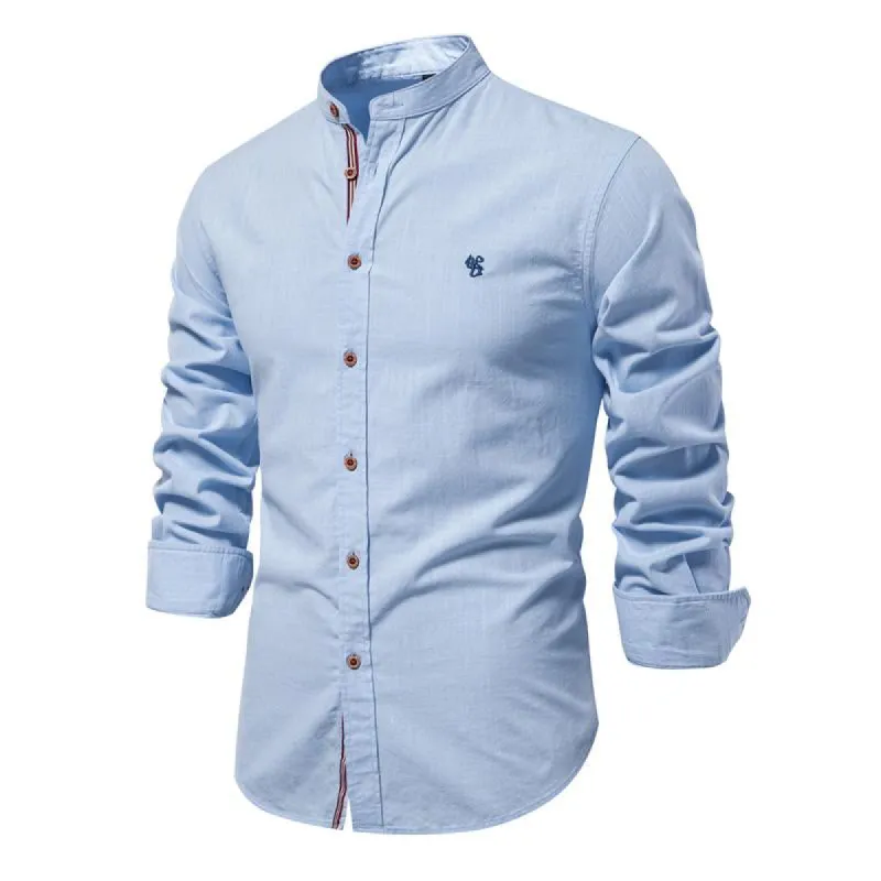 Men's Cotton and Linen Casual Solid Color Long-sleeved Shirt 77932648X sold by Manly