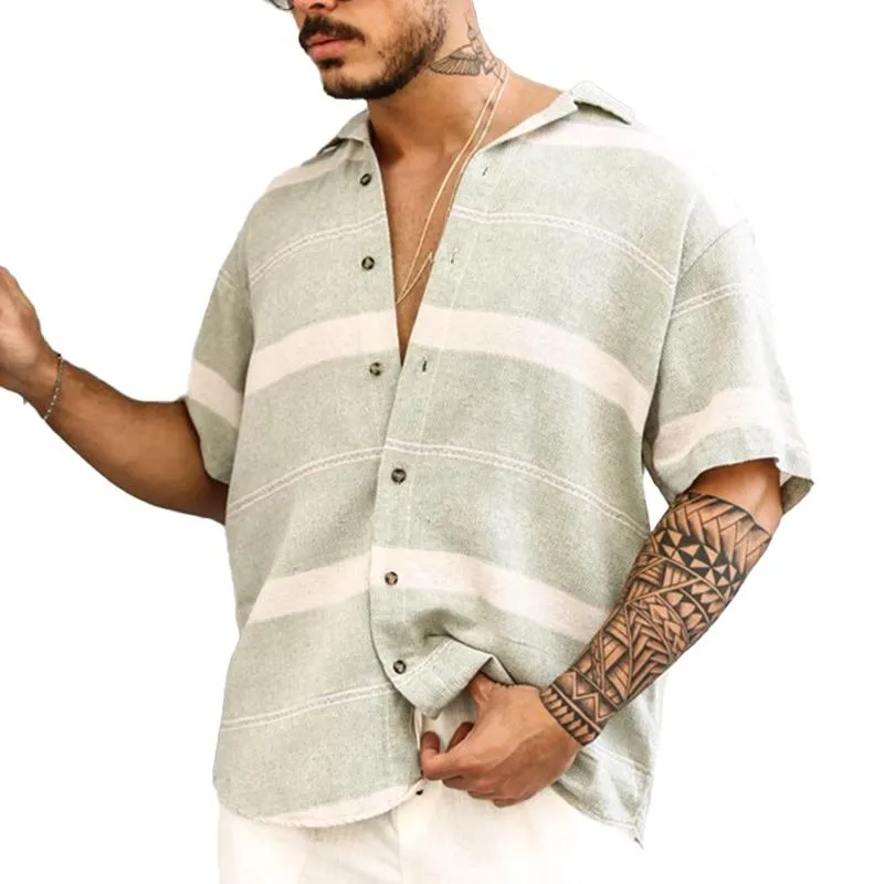 Men's Casual Printed Lapel Short Sleeve Shirt 20009012Y sold by Manly