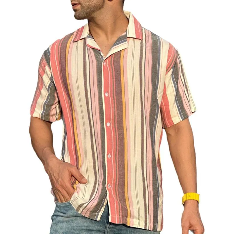 Men's Casual Striped Print Short Sleeve Shirt 27704755Y sold by Manly