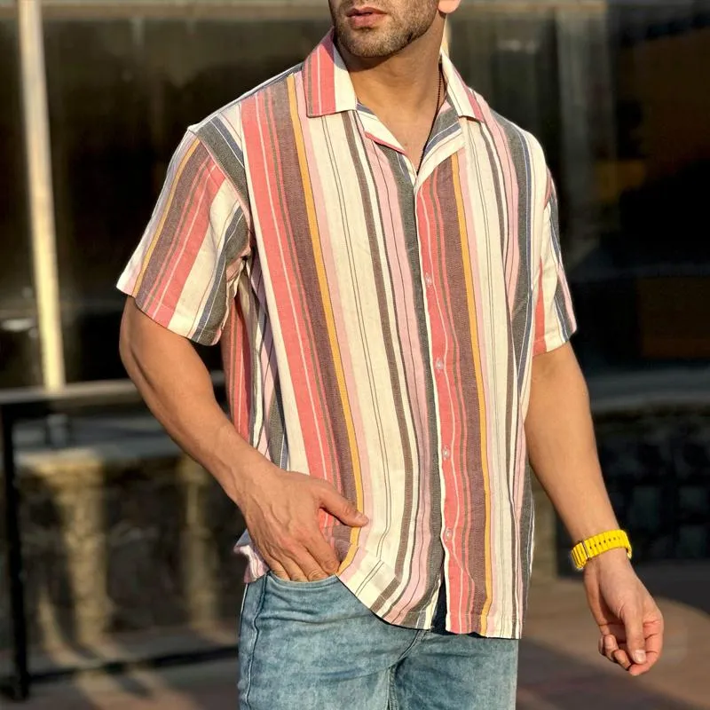 Men's Casual Striped Print Short Sleeve Shirt 27704755Y sold by Manly product image thumbnail 3