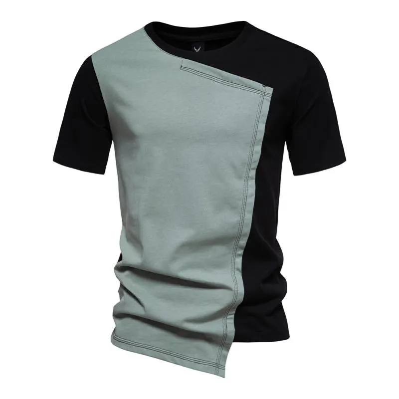 Men's Fashionable Cotton Contrast Color Patchwork Round Neck Short Sleeve T-Shirt 96306248M sold by Manly